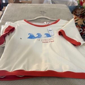 La Piscine Cream Short Sleeve Tee with Coral Trim